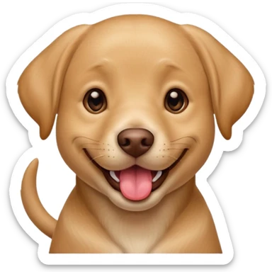 Happy light brown Labrador Full-grown dog sitting on beige background, wide smile with tongue out, looking at camera, playful and curious expression, professional portrait style sticker