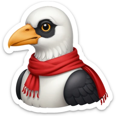 a white crow emoji looking down and wearing a red scarf sticker