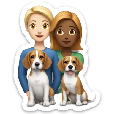 two white women couple, with one beagle dog, three cats sticker