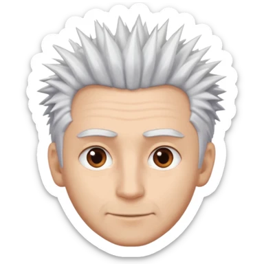 A light-skinned man with spiky white hair, brown eyes, and a slight smile. sticker
