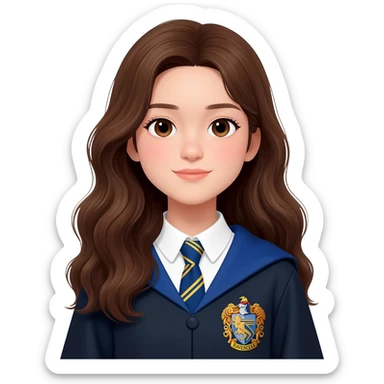 Asian girl with long wavy brown hair and brown eyes wearing Ravenclaw robe from Harry Potter sticker