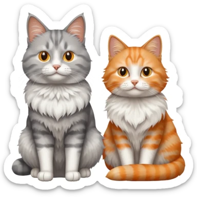 a realistic looking very fluffy grey and white cat sitting next to another cat sticker
