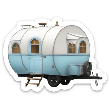 Realistic light blue vintage round gypsy caravan wagon camper sticker