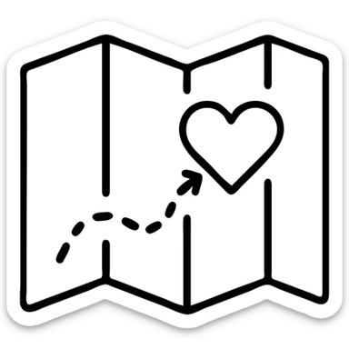 Folded map icon with subtle paths drawn – symbolic exploration of love and attraction, showing relationship journeys sticker