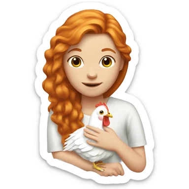 Ginger girl with Long hair and a white hen sticker