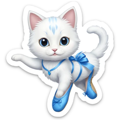 A white cat with a blue ballet sticker