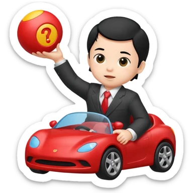 black haired baby playing car toy, wear suit sticker