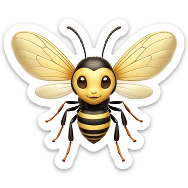 Cinematic Cute Wasp Portrait Emoji, Head tilted playfully and inquisitively, featuring a compact, delicately striped body with softened, endearing eyes and petite, translucent wings, Simplified yet irresistibly adorable features, highly detailed, glowing with a warm, inviting glow, high shine, affectionate and lively, stylized with a touch of whimsical insect charm, soft glowing outline, capturing the essence of a mischievous wasp that seems as if it could buzz out of the screen with a playful wink! sticker