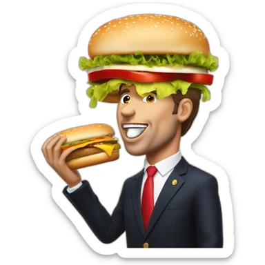 Manuel Macron qui mange un hamburger sticker