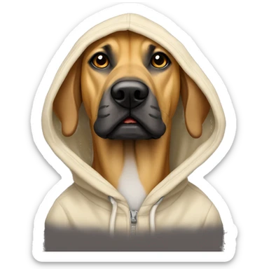 Black mouth cur dog wearing hoodie sticker