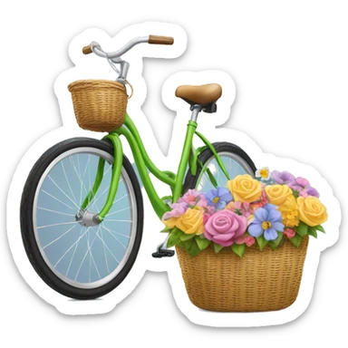 Bicycle with a basket of flowers  sticker