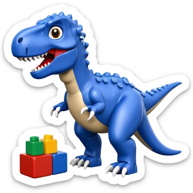A cute blue t-rex building with LEGO bricks sticker