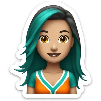 Brunette Cheerleader teal and orange  sticker