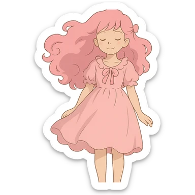 pink girly girl dreamy and whimsical in ghibli style sticker