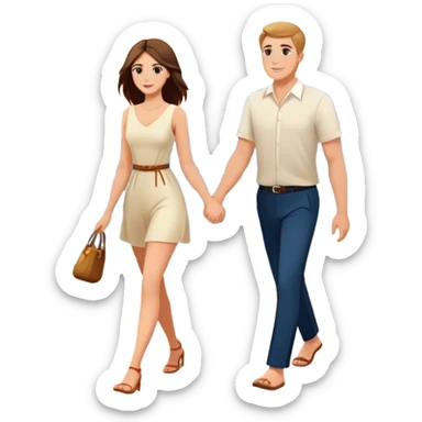 Elegant girl and man walking on the beach together in Montenegro sunset holding hands  sticker