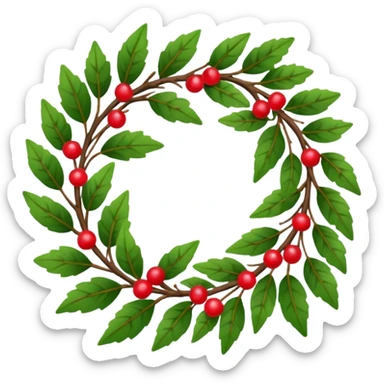 A leafy wreath with small berries woven between the branches. sticker