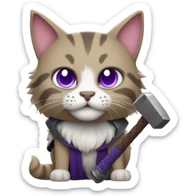 Thor as purple colored cat with hammer sticker