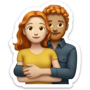 Ginger boy and brunette girl hugging  sticker