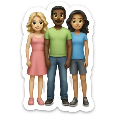 Three girls, two guys, one child. sticker