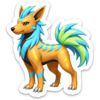 Cyan manectric-Electrike-Zeraora-Houndoom-fusion with neon-green stripes and orange eyes  sticker