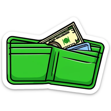 sleek black wallet open with dollar bills visible inside sticker