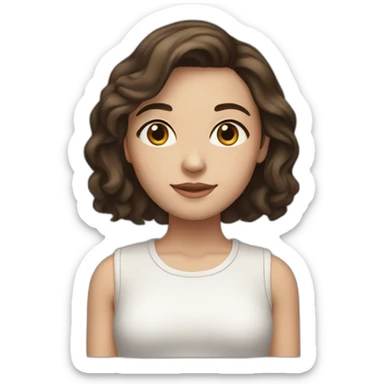 brunette girl with medium-length hair, white skin, freckles and brown eyes. sticker