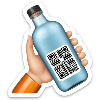 hand holding a phone over a bottle, barcode visible on the bottle, scanning implied, no text sticker