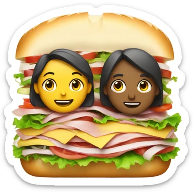 White human couple sitting on top of big sandwich eating dinner (not sandwich) sticker