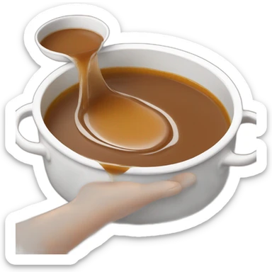 pouring gravy from ramekin onto turkey dinner sticker