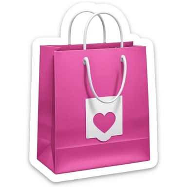 Fuchsia pink paper bag with white handles, repeating 'DRUNI' pattern in light pink and a vertical white 'DRUNI' in the center, iOS emoji style, shiny and realistic. sticker