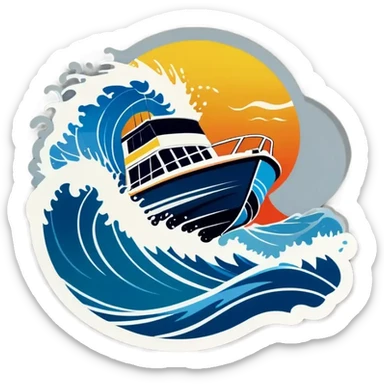 recreational boat in waves sticker