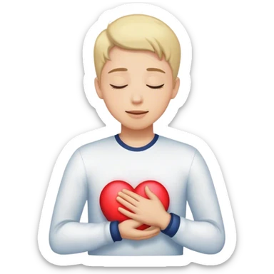 A person with their eyes closed and a small smile, holding their hand on their chest. Inside their mind, a vivid, glowing image of a heart  Their body is still tense, but the anchor of excitement keeps them grounded. sticker