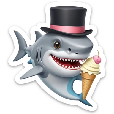 Shark with a top hat eating ice cream sticker