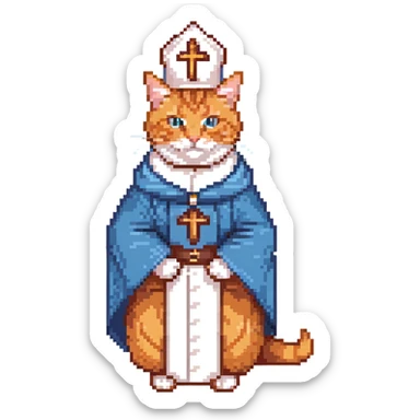 orange tabby cat dressed as a pope, with papal hat and robes sticker
