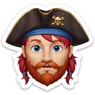 french pirate with hair that fades from brown to red , blue eyes, strong nose and a chin dimple winking and licking his mouth seductively sticker