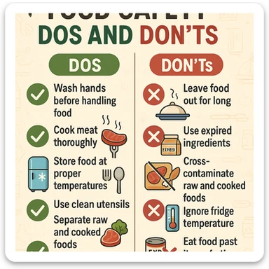 make a detail poster with title of "food safety dos and dont" sticker