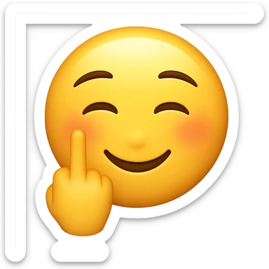 Combine the person in the photo with the smiling blushing emoji style, adding a middle finger gesture (🖕) to the emoji. Keep the background transparent. The style should resemble a typical emoji with expressive facial features and a clear middle finger gesture. sticker