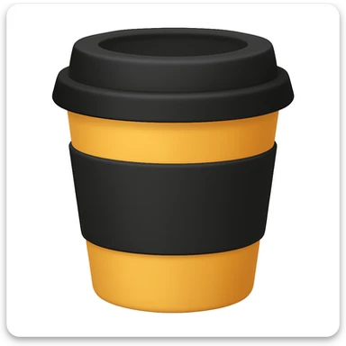 Make a closed coffee to-go cup, more emoji-like, smaller, no emoji or logo in the middle. Use a black lid and sleeve. The style should resemble an emoji style. sticker