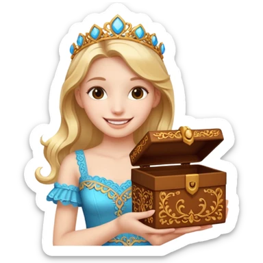 A smiling girl holding a beautiful box in her hand sticker