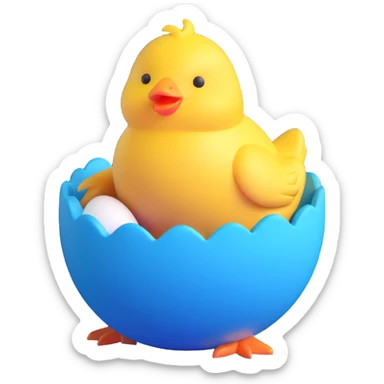 Cute yellow chick hatching from Easter egg sticker