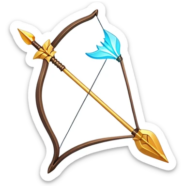 Clash of Clans aesthetic: Cinematic Playful 3D Isometric Bow & Arrows Emoji, rendered in a 3D vector-style similar to standard emojis with minimal shading and bold, simplified shapes. A compact, distinct form with signature details, softly glowing with a fantasy RPG magic charm. Simplified yet unmistakably iconic, highly detailed and consistent, glowing with a soft radiance and high shine. Stylized with a touch of heroic grandeur and a soft glowing outline, capturing the essence of a beloved gaming relic with a friendly, playful manner! sticker