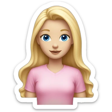 Blond girl with blue eyes and a pink shirt, straight haie sticker