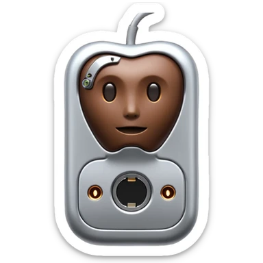 3D render of Data Port, futuristic cyborg aesthetic, fusion of organic skin and chrome metal, metallic socket embedded in dark brown skin, exposed wiring, Apple emoji style, isolated on white background --v 6.0. sticker