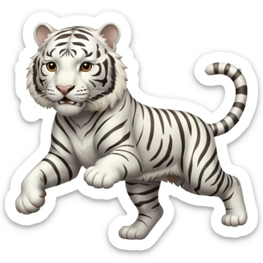 A white tiger pouncing at the screen with silver accsents  sticker