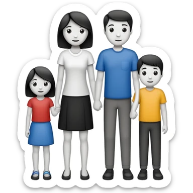 Mono line pencil-drawn stick figure mom, dad, son, and daughter  sticker
