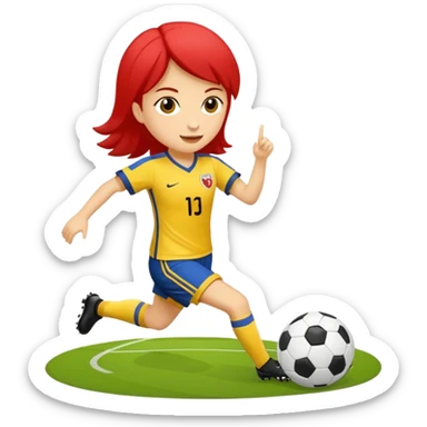 kumral bir kadın sarı kırmızı bir formayla futbol oynuyor sticker