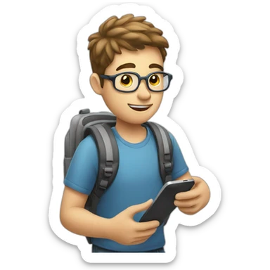 a student with a mobile phone in his hand takes an exam sticker