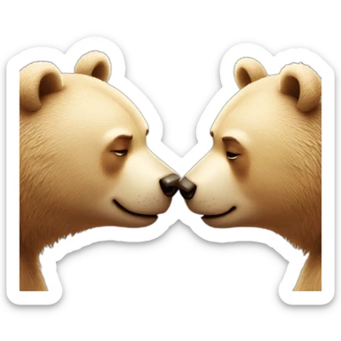 Female bear and male bear kissing, face only, with hearts above them sticker