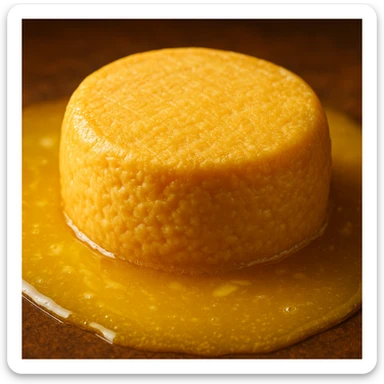 a head of cheese lying on melted butter sticker