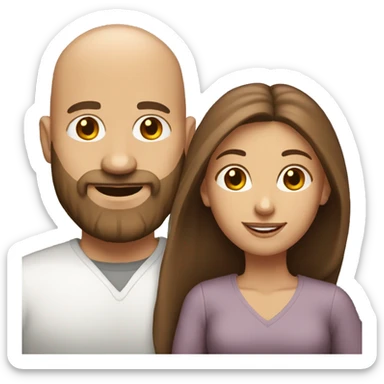 Bald beard men with his wife long brown hair  sticker